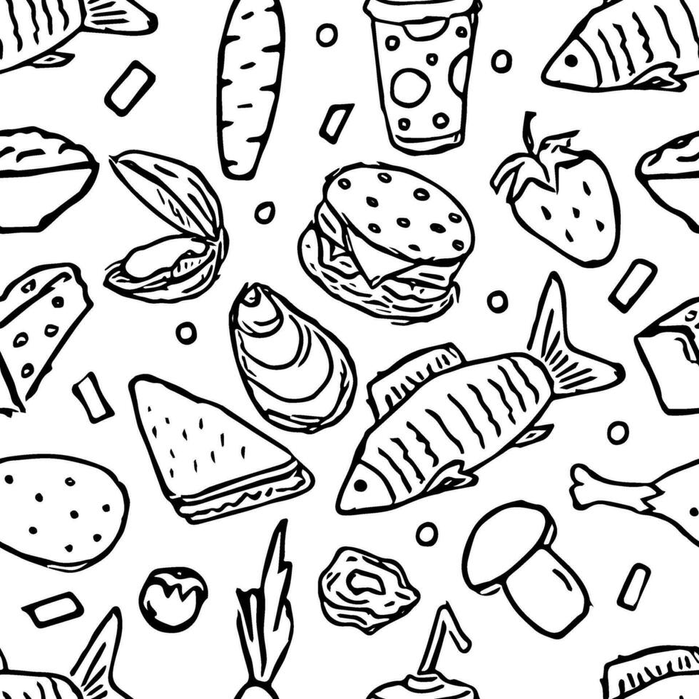 Seamless food pattern. Doodle food background vector