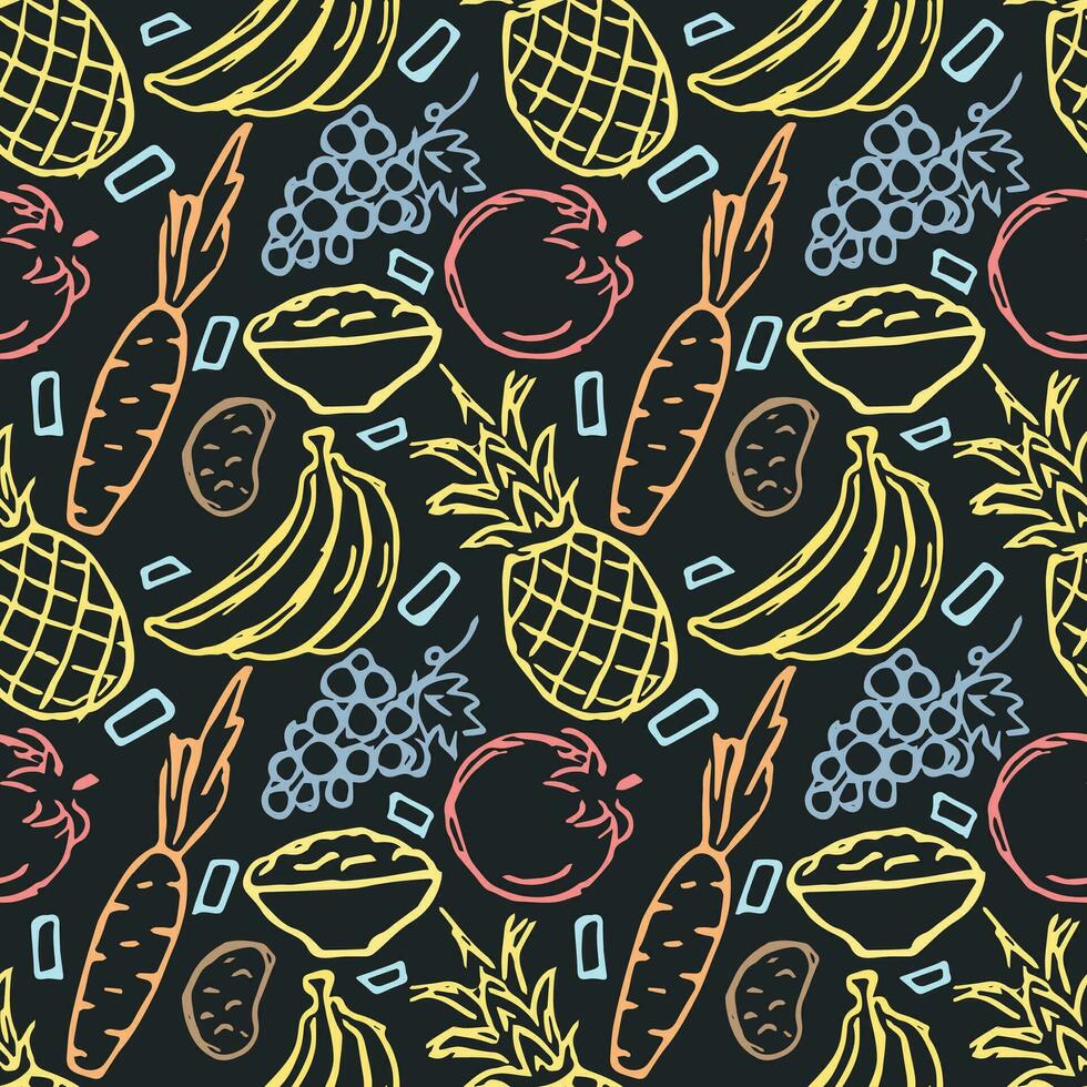 Healthy food pattern. Drawn healthy food background vector