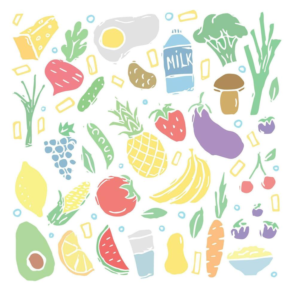 Healthy food icons. Drawn healthy food background vector