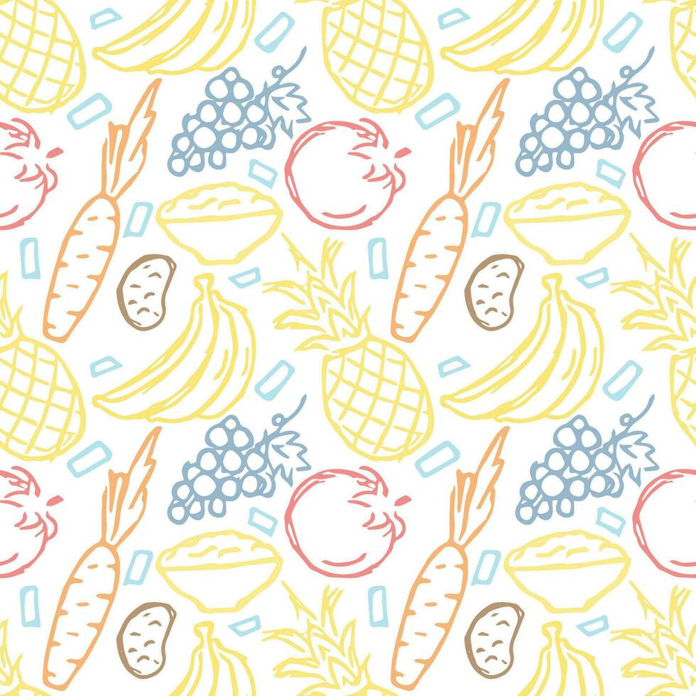 Healthy food pattern. Drawn healthy food background vector