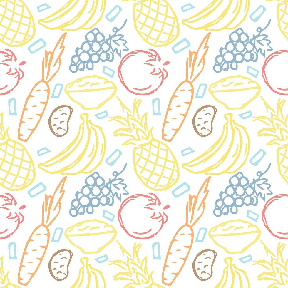 Healthy food pattern. Drawn healthy food background vector