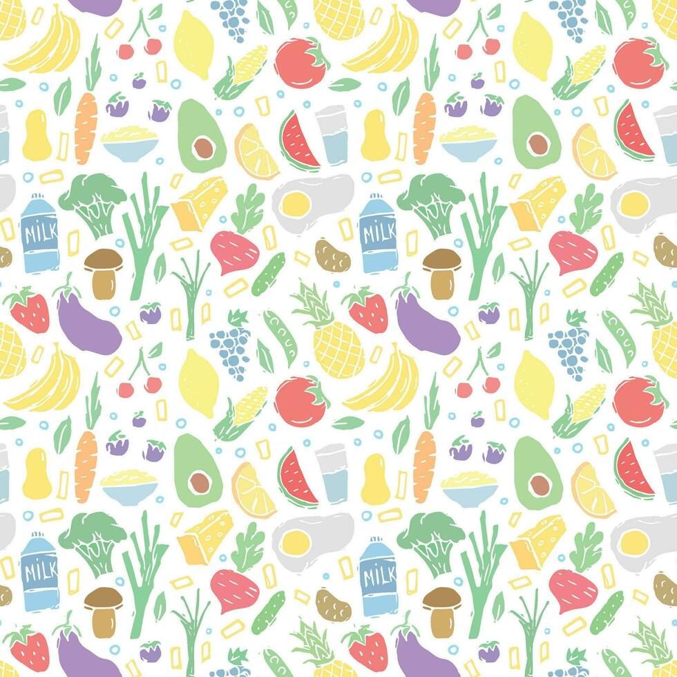 Healthy food pattern. Drawn healthy food background vector
