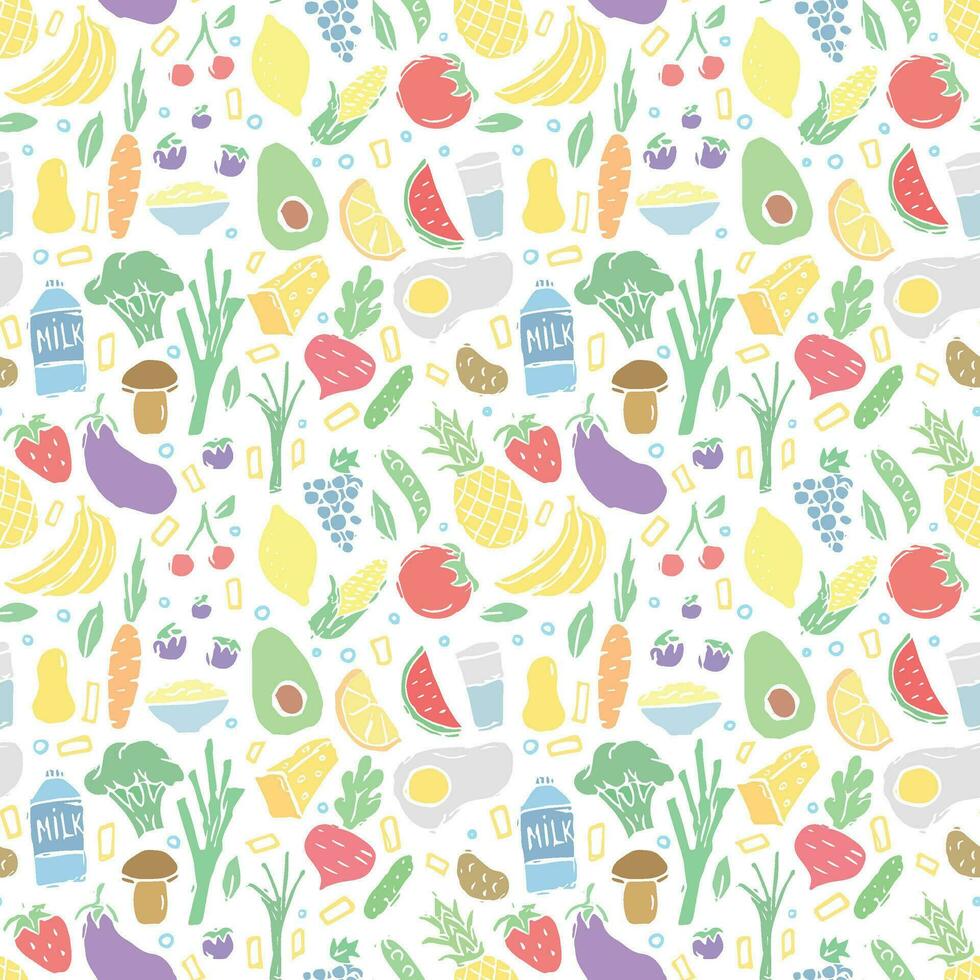 Healthy food pattern. Drawn healthy food background vector