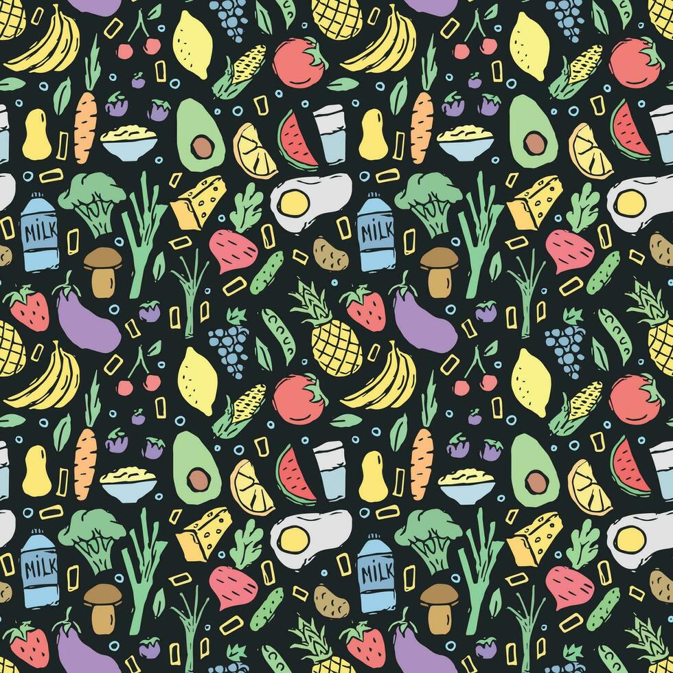 Healthy food pattern. Drawn healthy food background vector