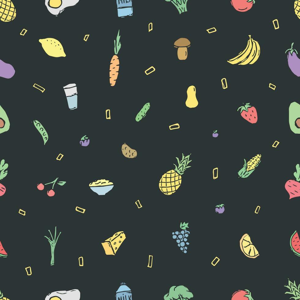 Healthy food pattern. Drawn healthy food background vector