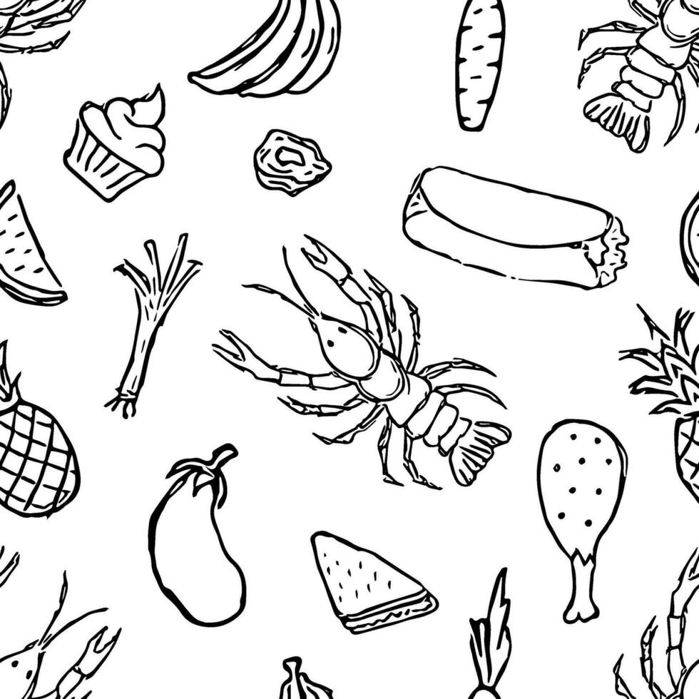 Seamless food pattern. Doodle food background vector