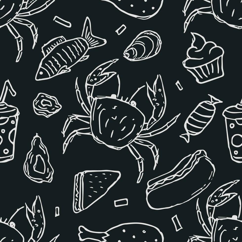 Seamless food pattern. Doodle food background vector