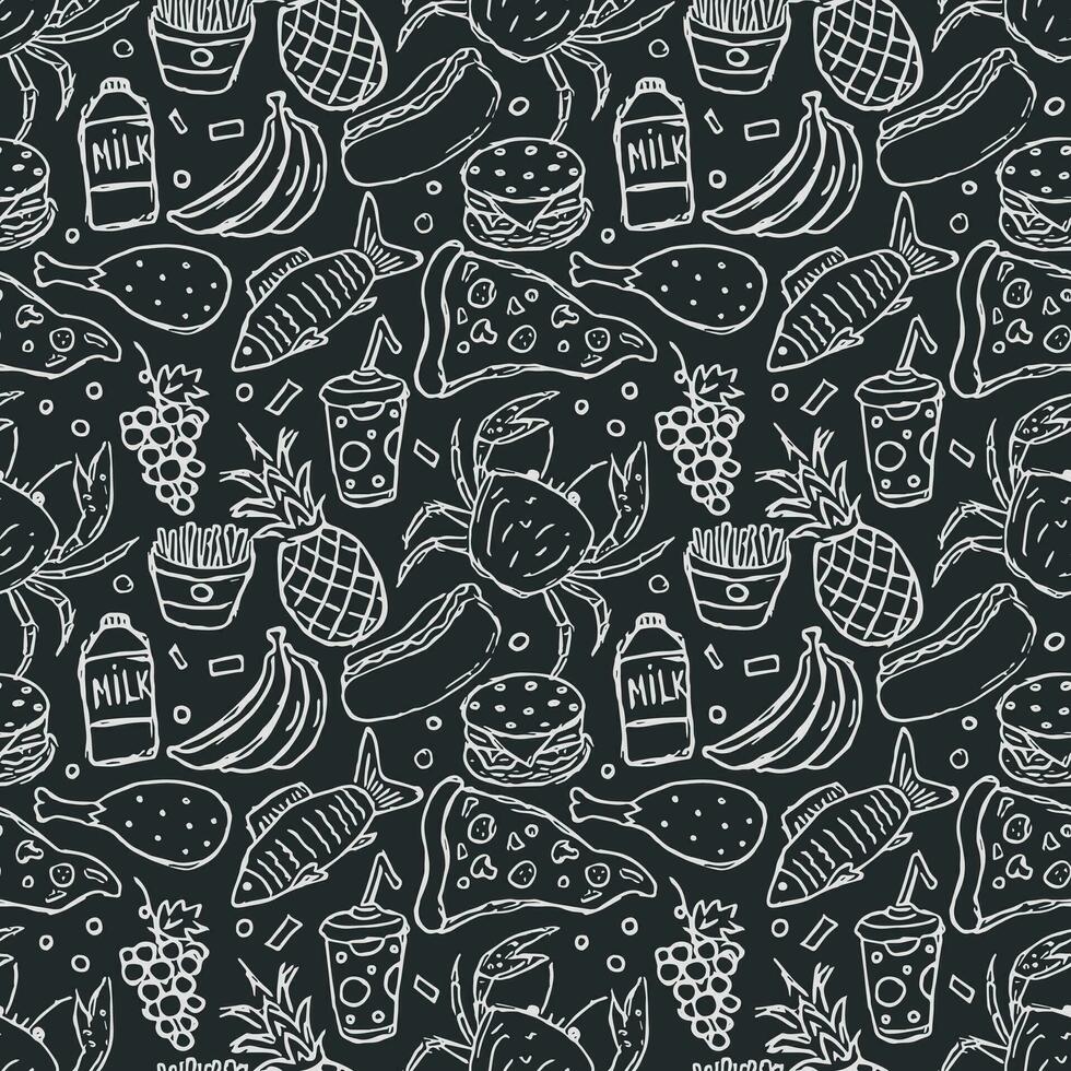 Seamless food pattern. Doodle food background vector