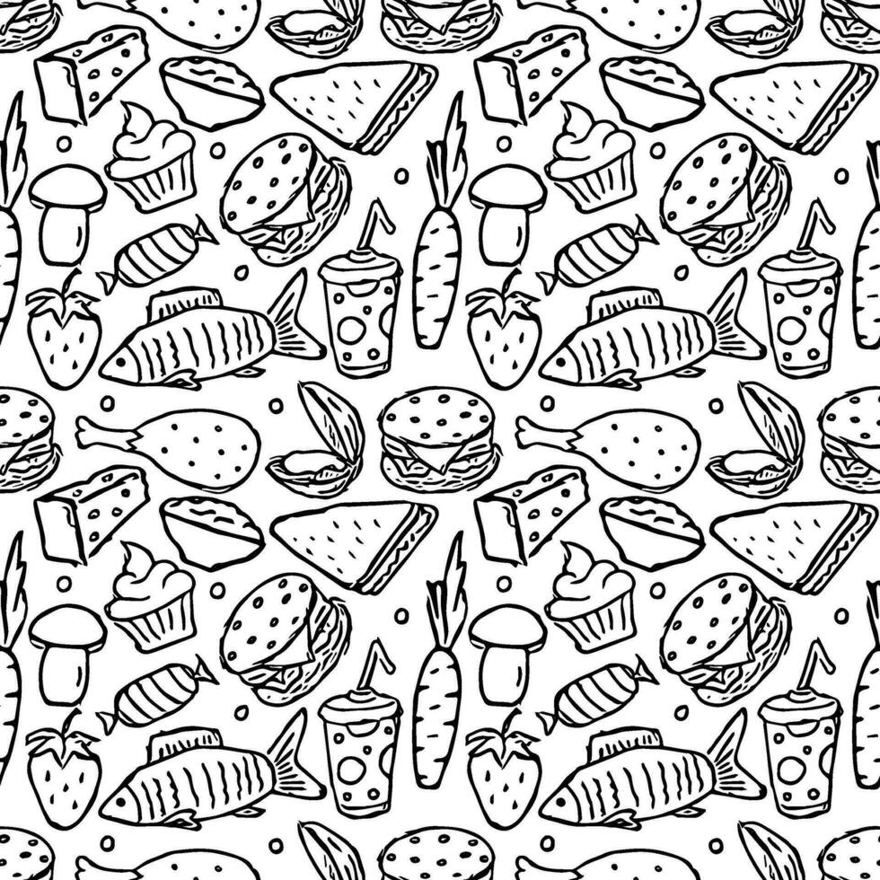 Seamless food pattern. Doodle food background vector