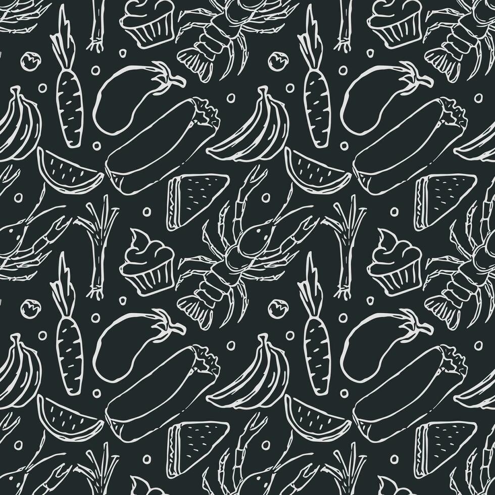 Seamless food pattern. Doodle food background vector