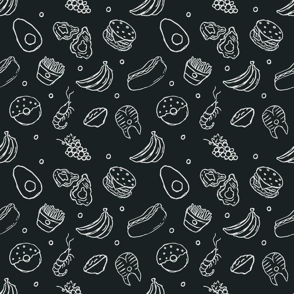 Seamless food pattern. Doodle food background vector