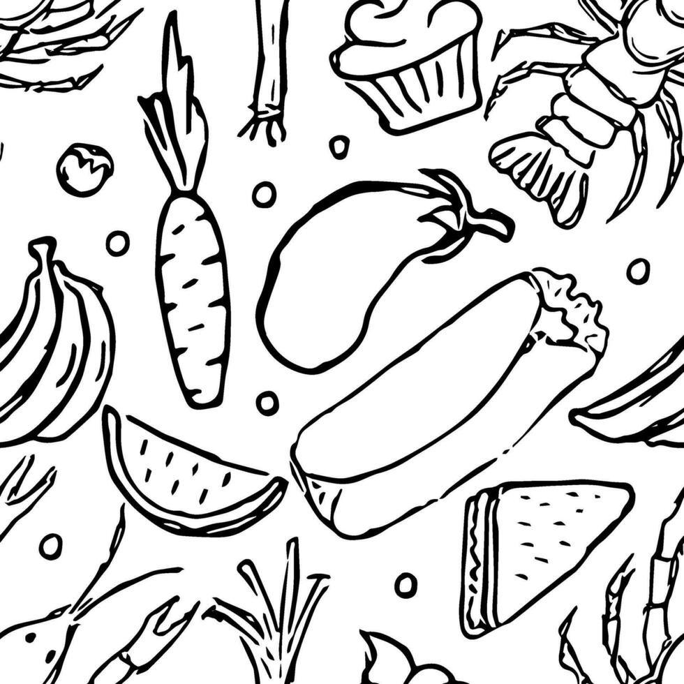 Seamless food pattern. Doodle food background vector