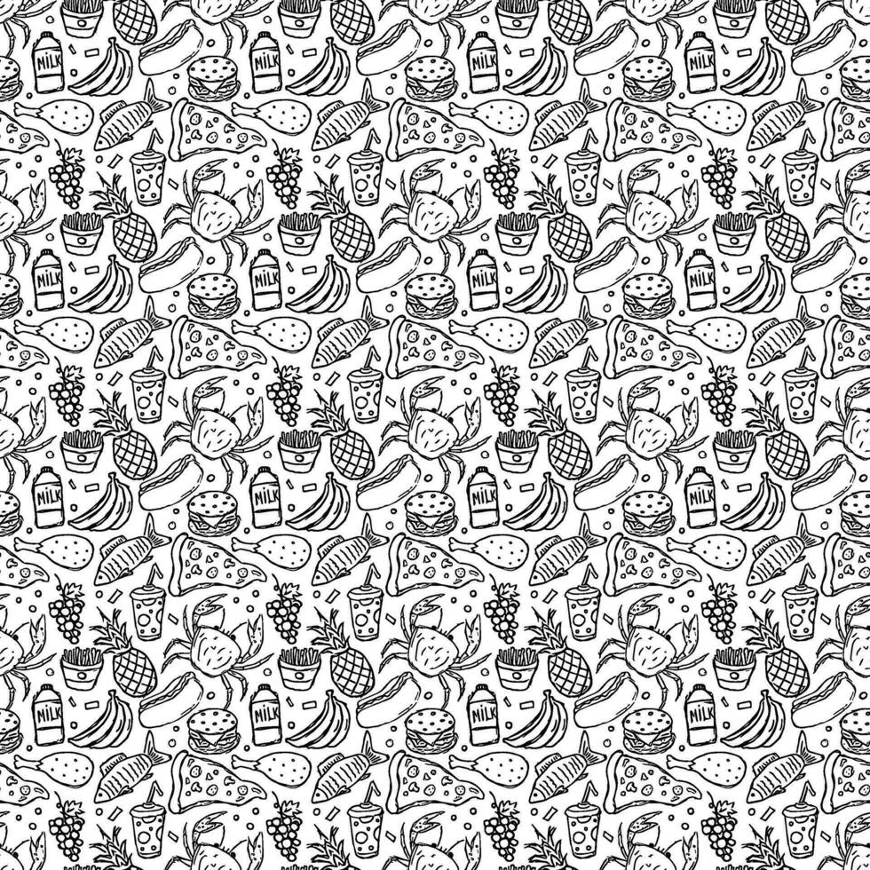 Seamless food pattern. Doodle food background vector