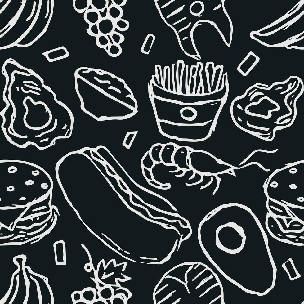 Seamless food pattern. Doodle food background vector