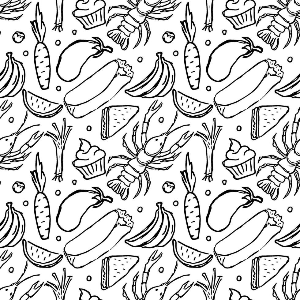 Seamless food pattern. Doodle food background vector