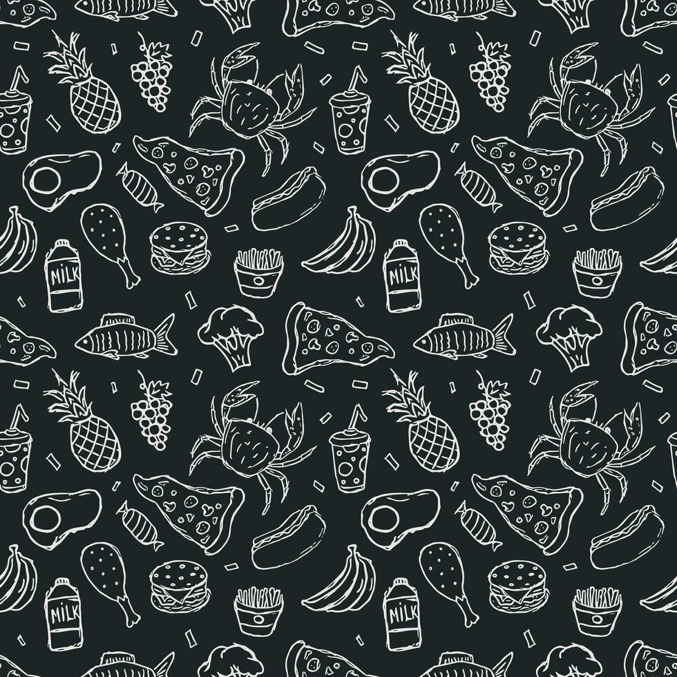 Seamless food pattern. Doodle food background vector