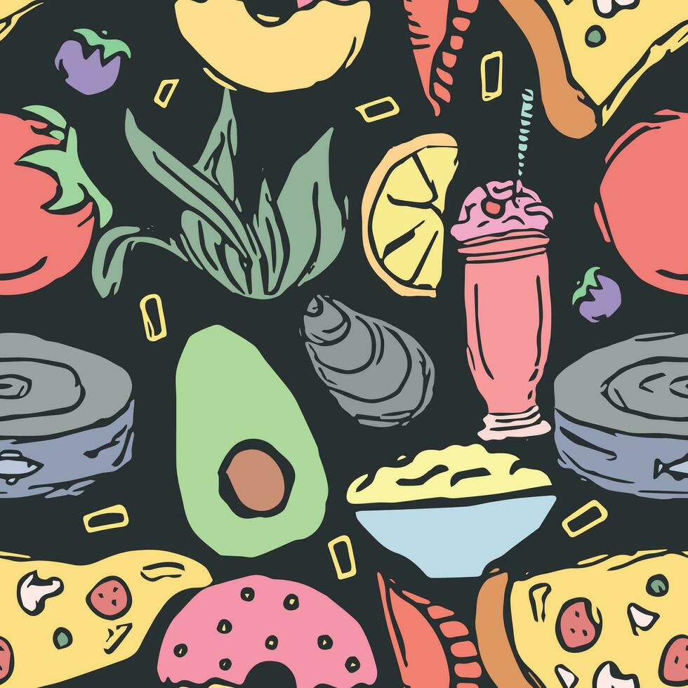 Seamless food pattern. Doodle food background vector