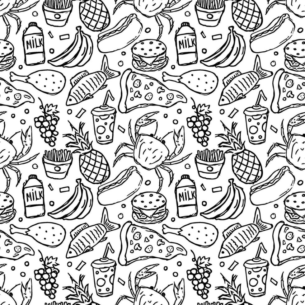 Seamless food pattern. Doodle food background vector