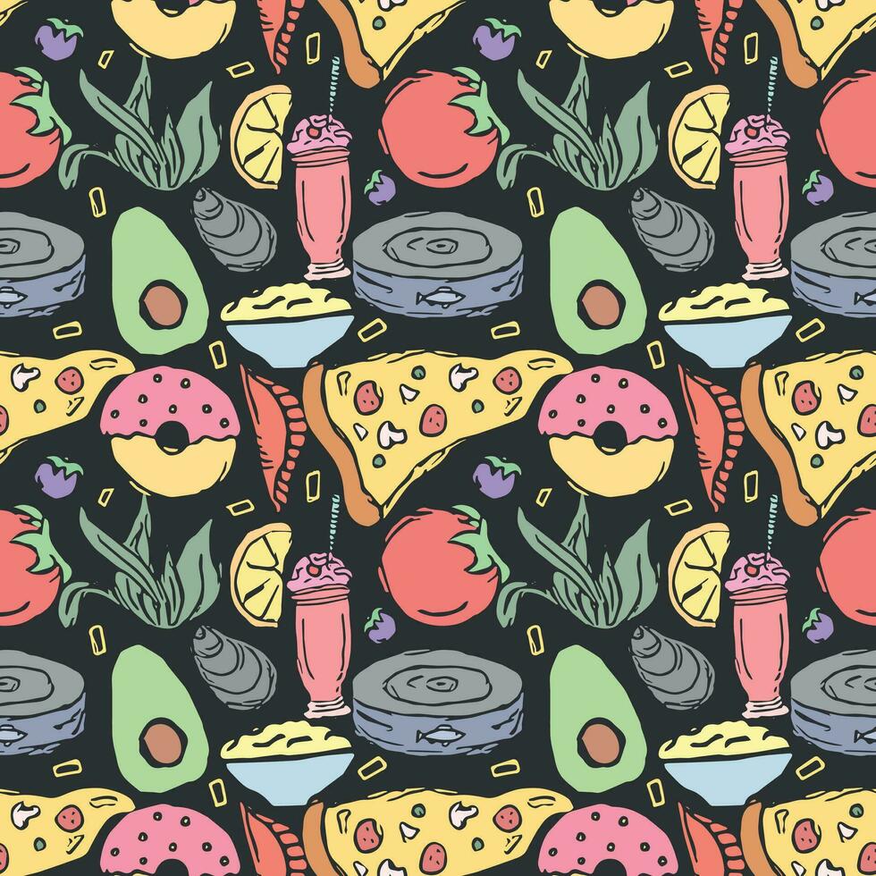 Seamless food pattern. Doodle food background vector