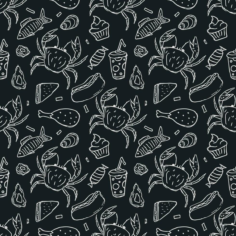 Seamless food pattern. Doodle food background vector