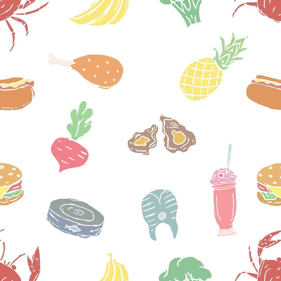 Seamless food pattern. Doodle food background vector