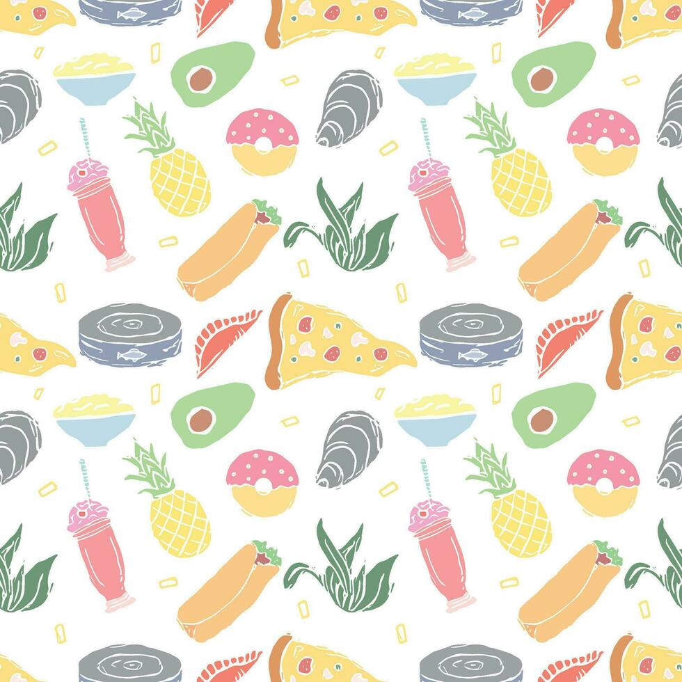 Seamless food pattern. Doodle food background vector
