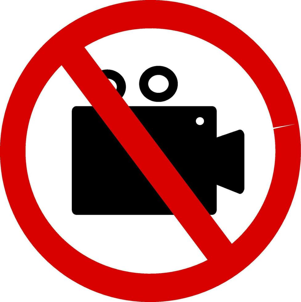 No photography video record sign. Taking pictures and recording not allowed. Prohibition symbol sticker for area places. Replaceable vector design. Vector illustration.