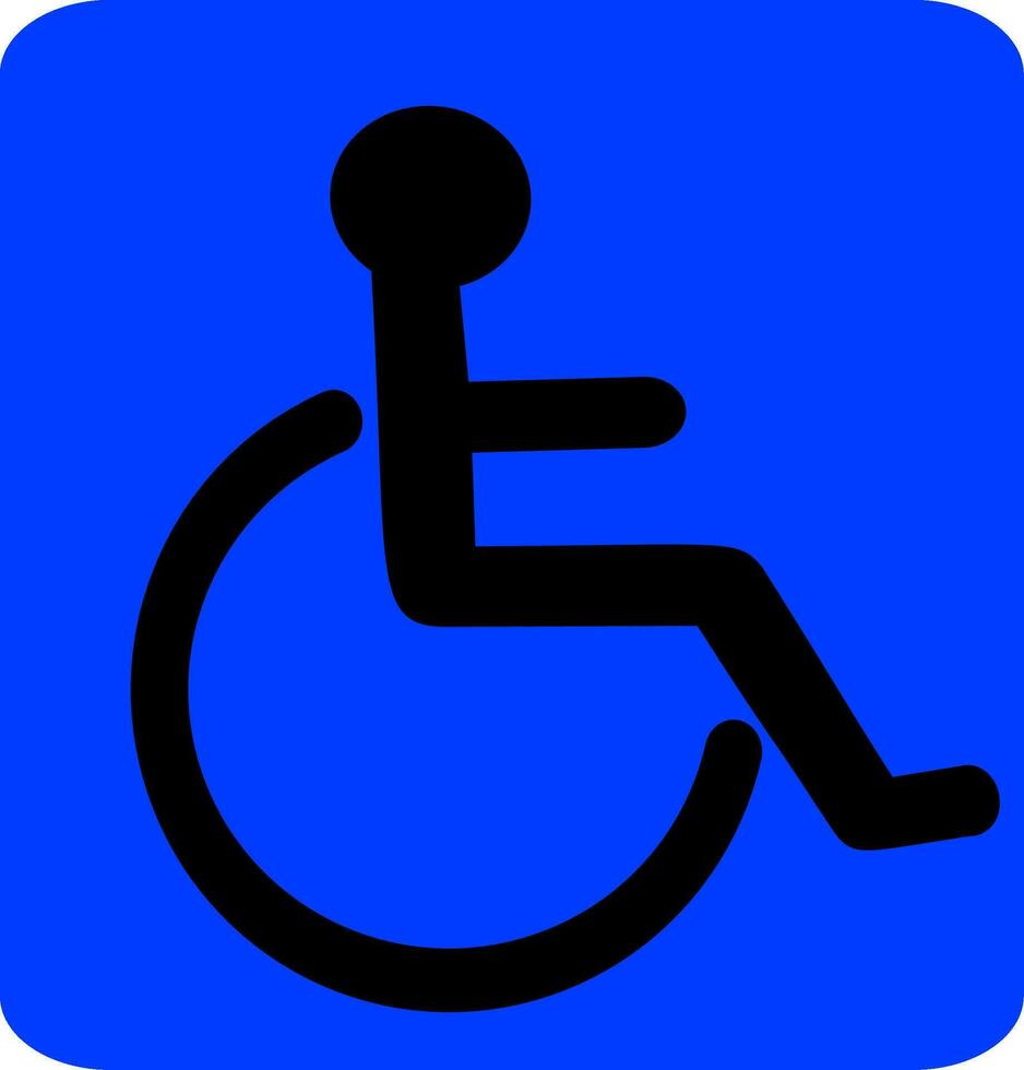 Wheel chair, disabled parking or accessibility or access sign flat blue vector icon for application and print. Replaceable vector design.