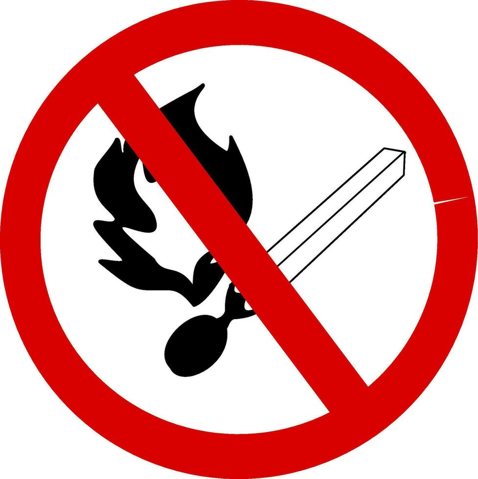 Do not light fire sign. Crossed out red circle, burning match. Vector illustration. Replaceable vector design.