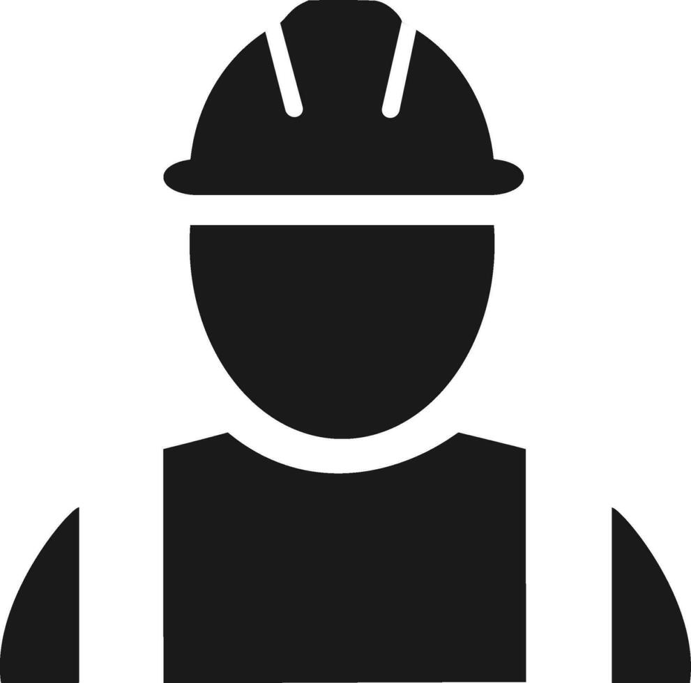 Engineer, miner, builder, industrial worker icon. Construction worker vector icon. Black and white flat vector illustration.