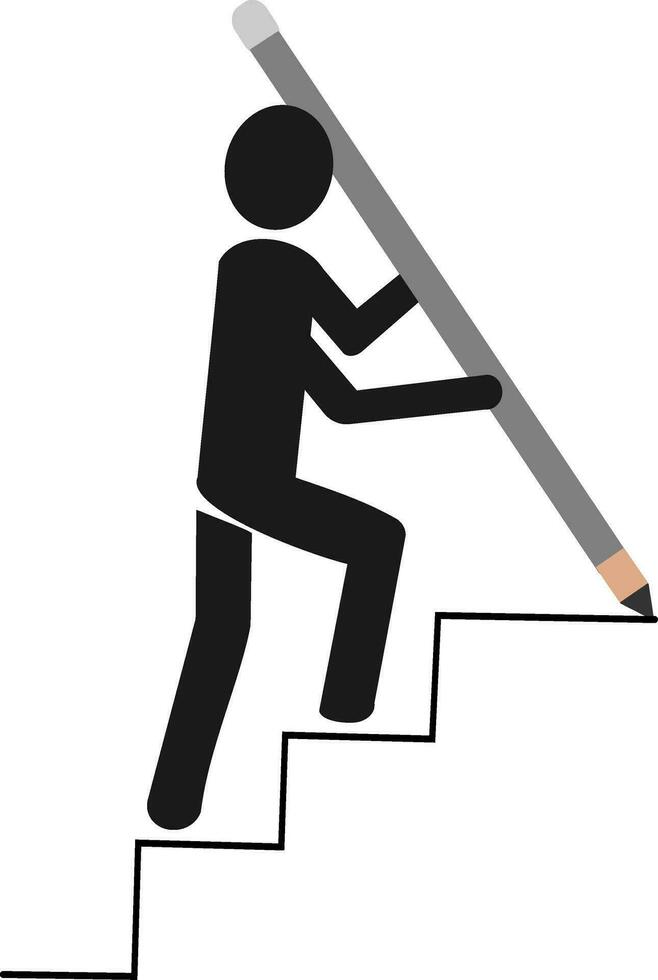 Develop business success. Strategy to achieve business target or career path desire concept. Smart businessman use big pencil to draw up stairs and walk up stairs. Replaceable Vector design.
