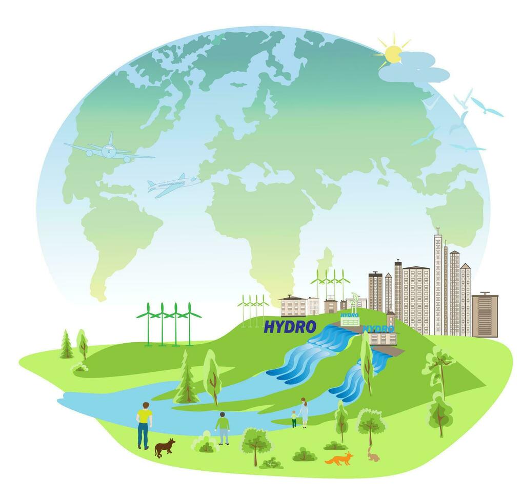 Green Industry Eco Power Factory Good environment ozone air low carbon.Illustration  for banner. vector