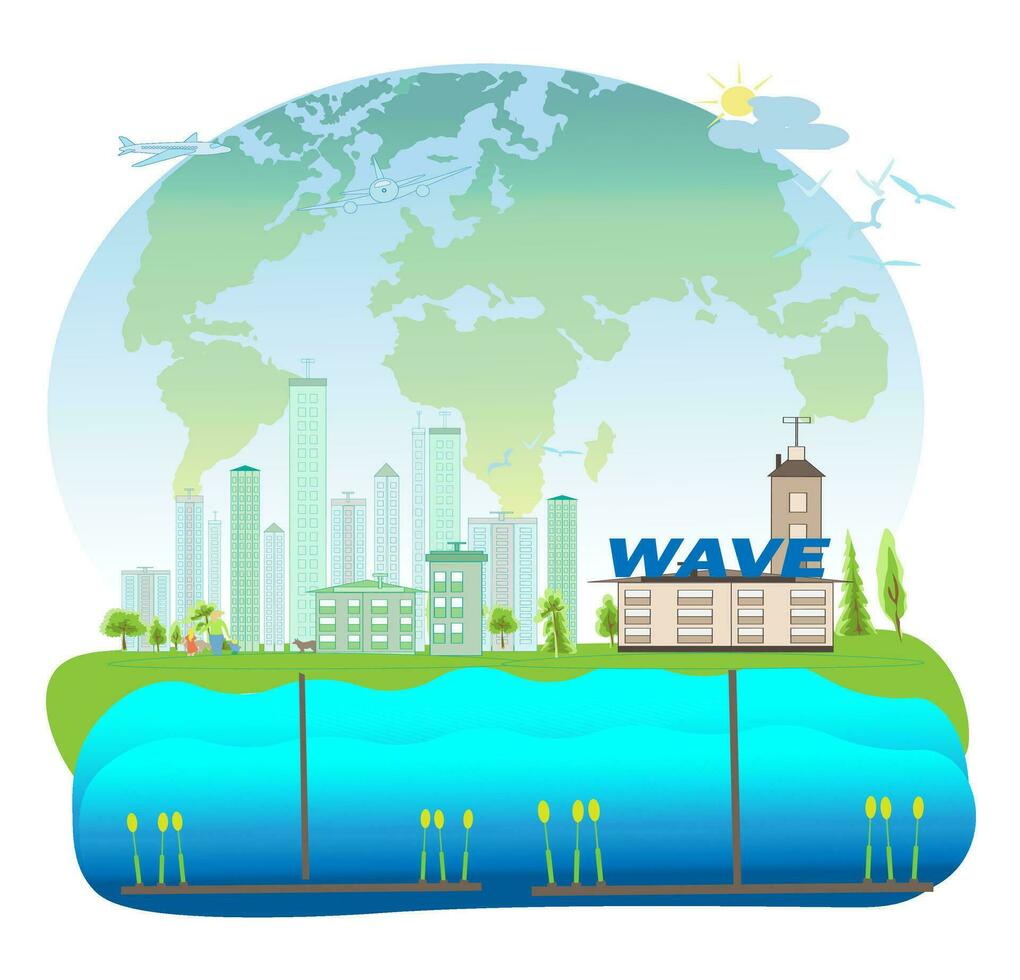 Green Industry Eco Power Factory Good environment ozone air low carbon.Illustration  for banner. vector