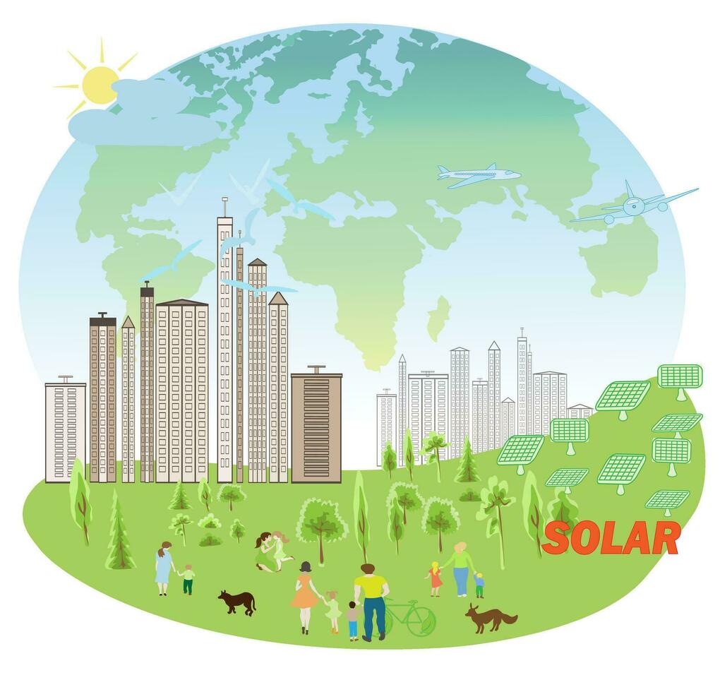 Green Industry Eco Power Factory Good environment ozone air low carbon.Illustration  for banner. vector
