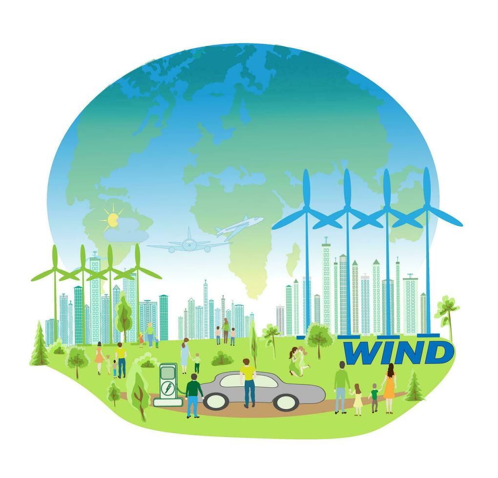 Green Industry Eco Power Factory Good environment ozone air low carbon.Illustration  for banner. vector