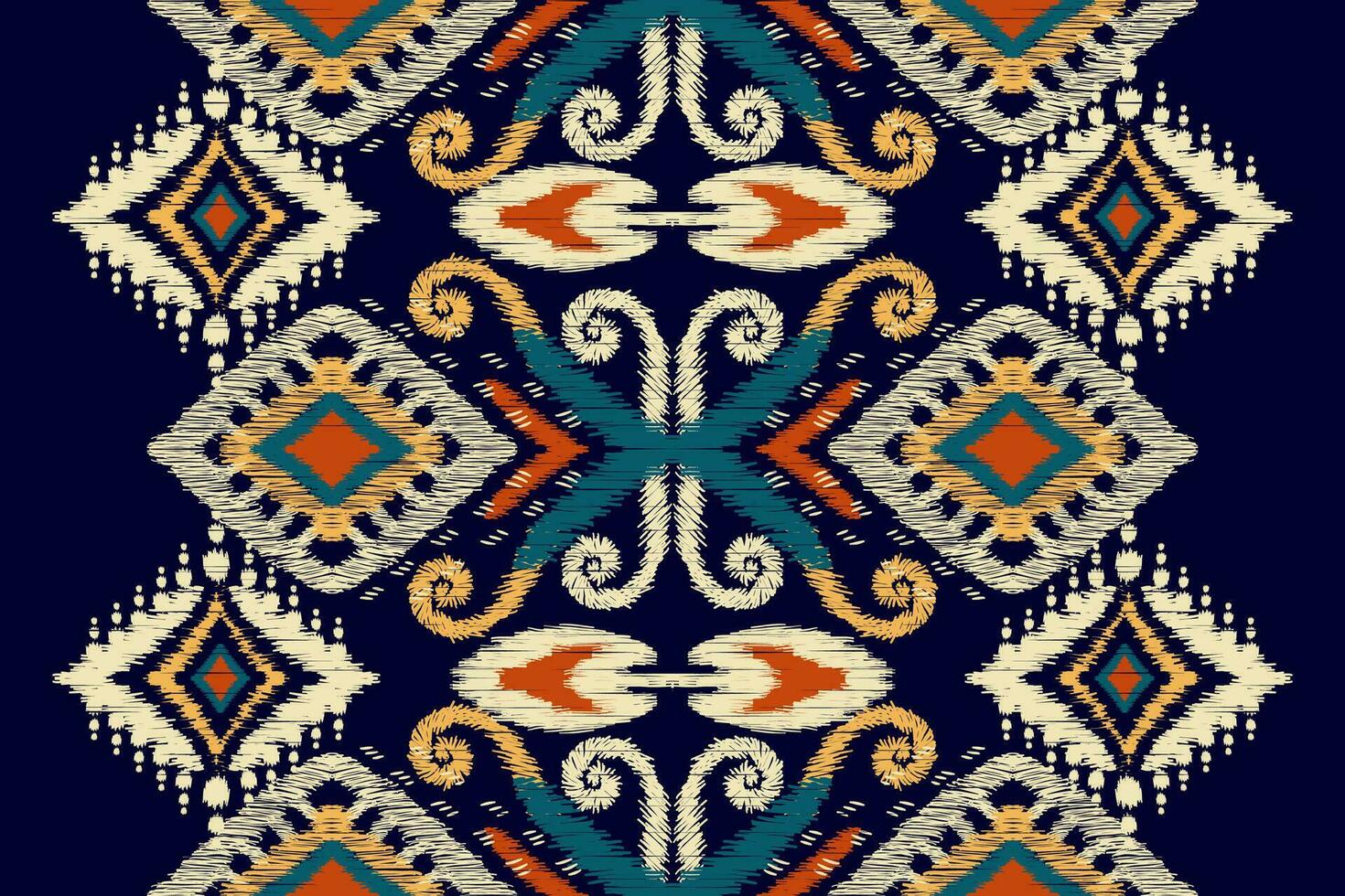 africano ikat floral cachemir bordado en oscuro púrpura fondo.ikat étnico oriental modelo tradicional.azteca estilo resumen vector ilustración.diseño para textura,tela,ropa,envoltura,bufanda.