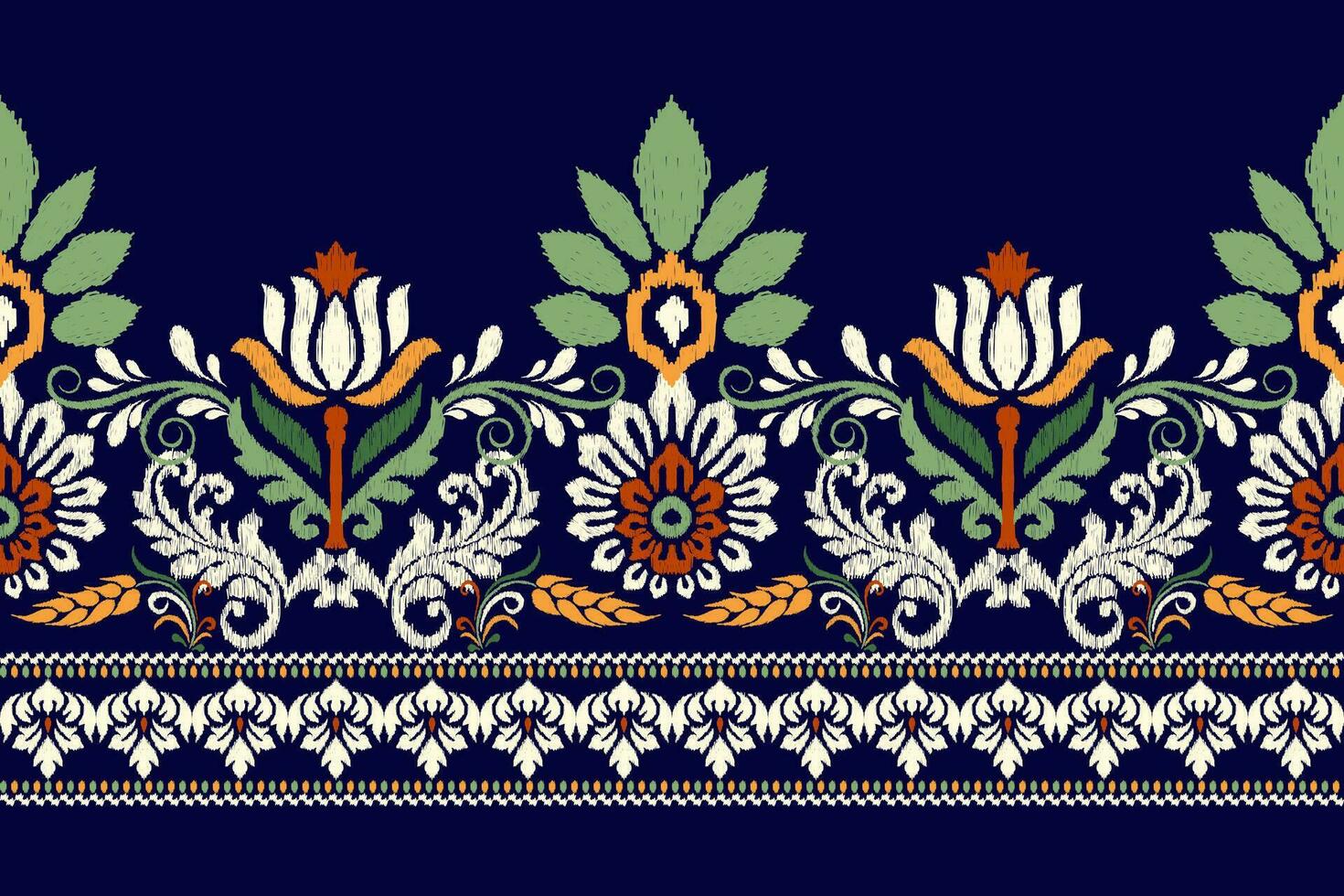 ikat floral cachemir bordado en Armada azul fondo.ikat étnico oriental modelo tradicional.azteca estilo resumen vector ilustración.diseño para textura,tela,ropa,envoltura , decoración, pareo.