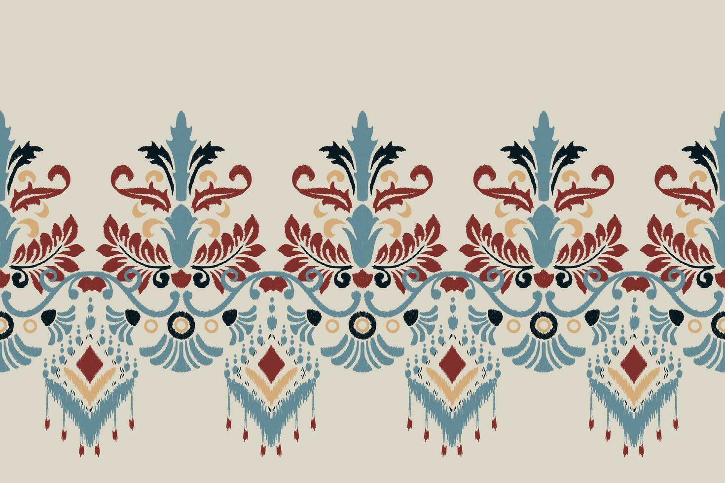 Ikat floral paisley embroidery on gray background.Ikat ethnic oriental pattern traditional.Aztec style abstract vector illustration.design for texture,fabric,clothing,wrapping,decoration,sarong,scarf.