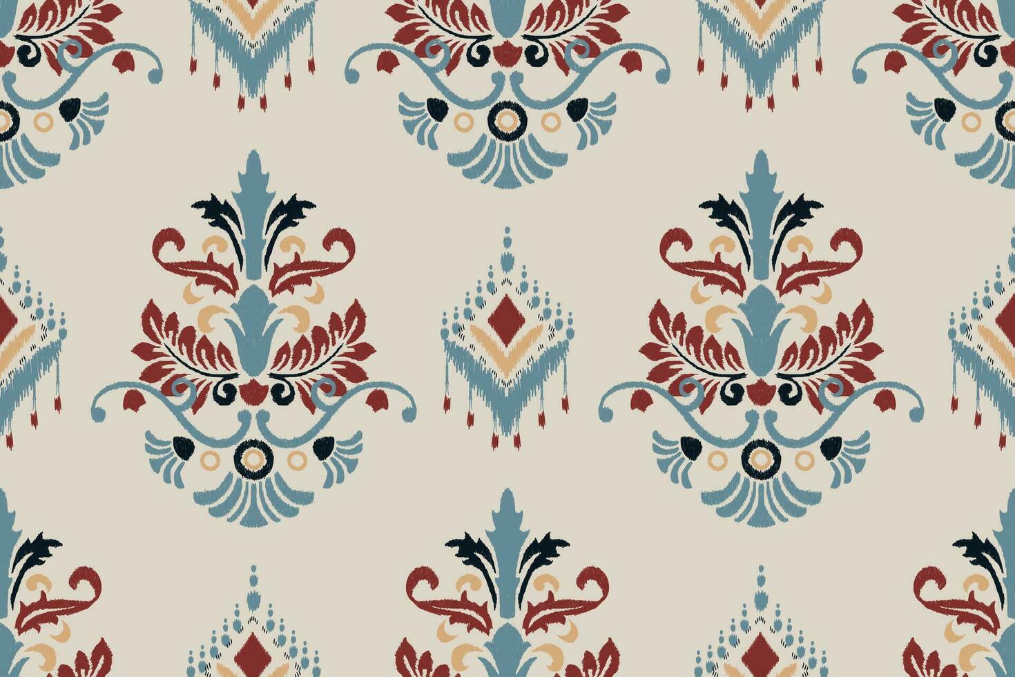 Ikat floral paisley embroidery on gray background.Ikat ethnic oriental seamless pattern traditional.Aztec style abstract vector illustration.design for texture,fabric,clothing,wrapping,decoration.