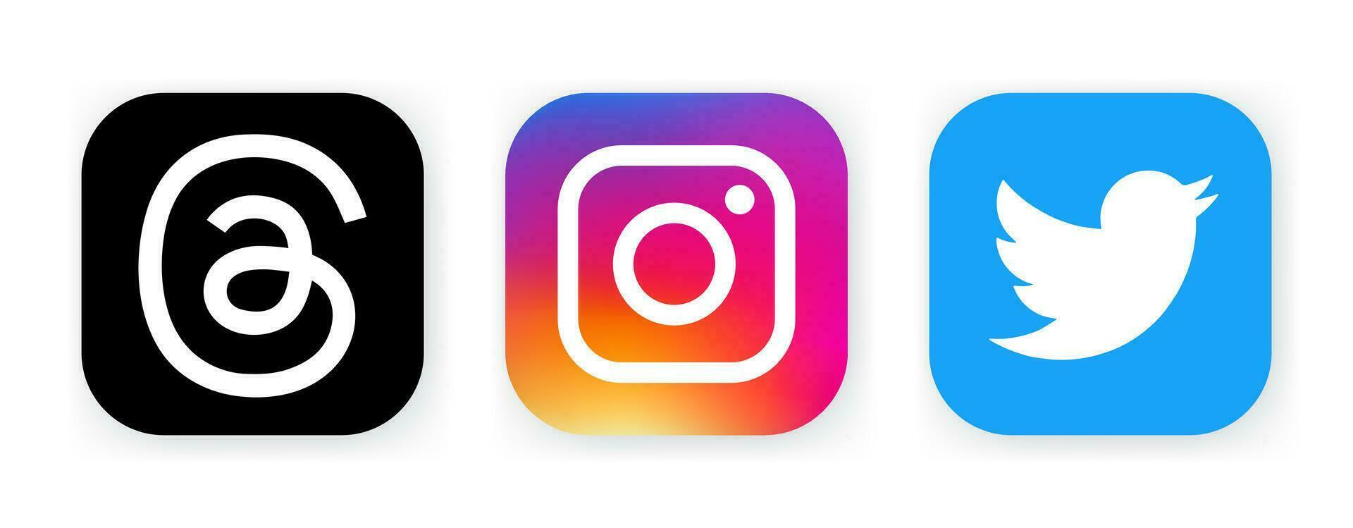 Set of popular icons - Threads, Instagram, Twitter vector