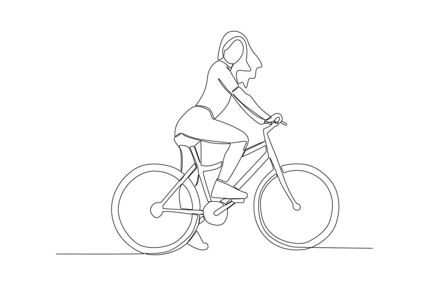 Vector continuous single line drawing of young girl bicycle racer focus train her skill on the street road cyclist concept