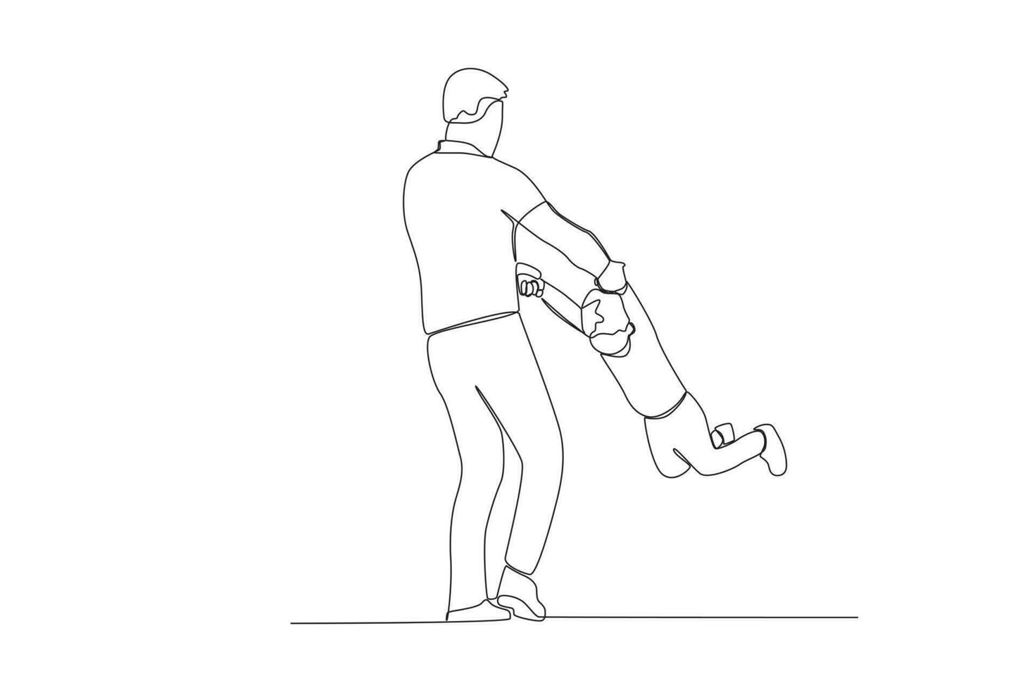 Vector continuous line drawing happy father piggybacking cute little boy playing with dad vector