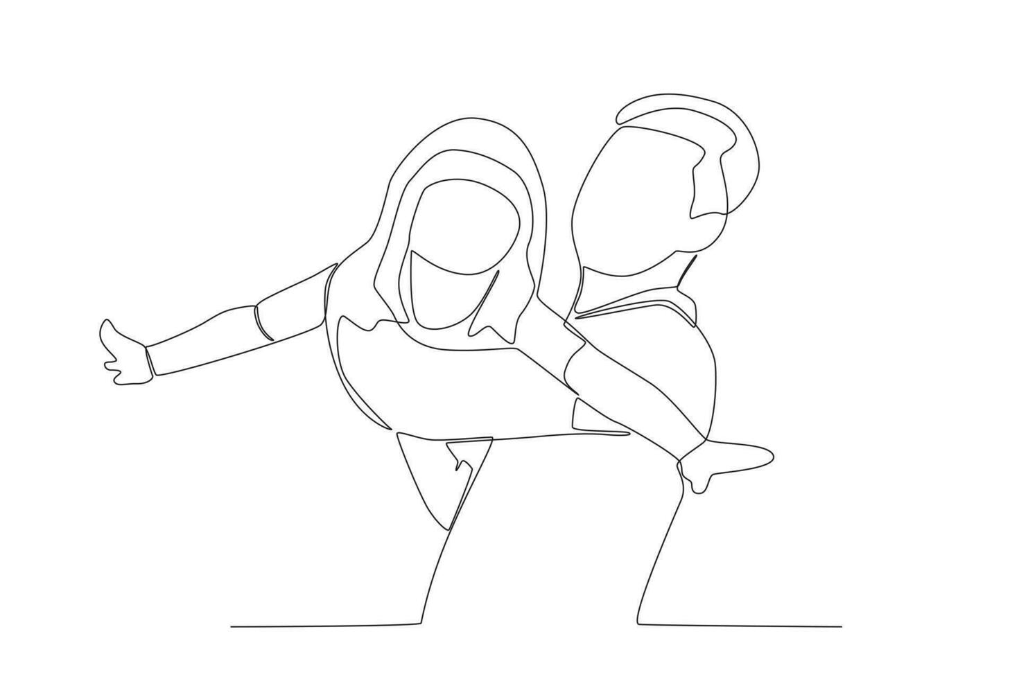 Vector continuous line drawing happy father piggybacking cute little daughter playing with dad vector