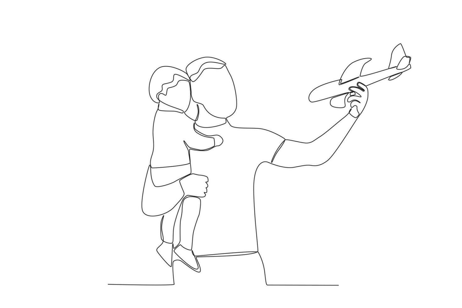 Vector continuous line drawing happy father piggybacking cute little boy playing with dad vector