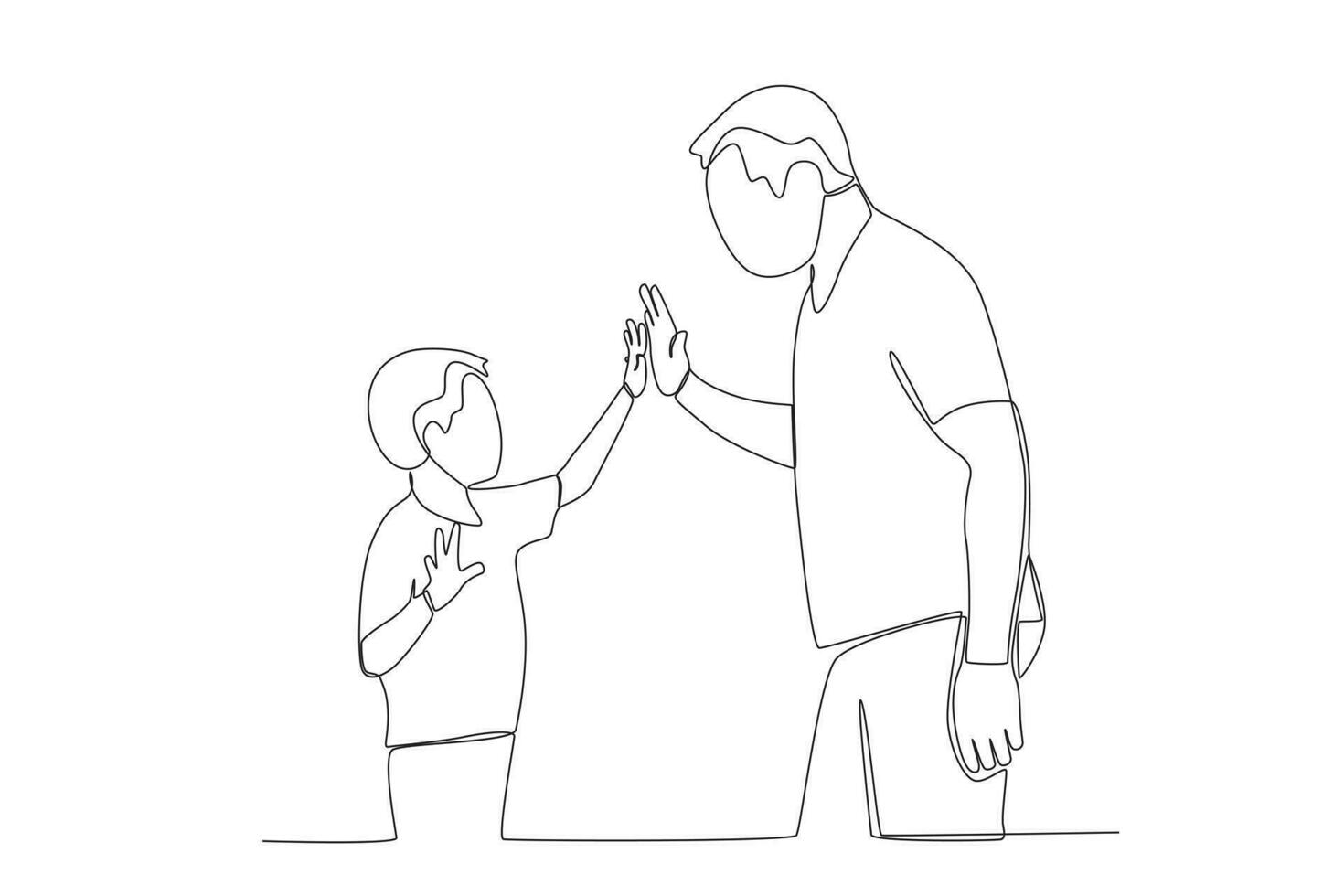Vector continuous line drawing happy father piggybacking cute little boy playing with dad vector
