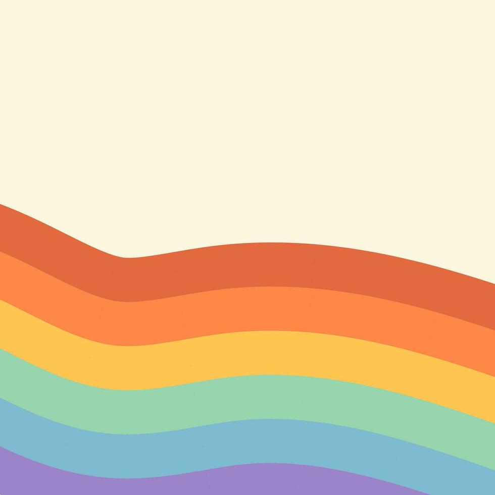 Retro rainbow striped background with copy space. Abstract groovy design in doodle style. Vector square template for cover, social media post, banner or poster