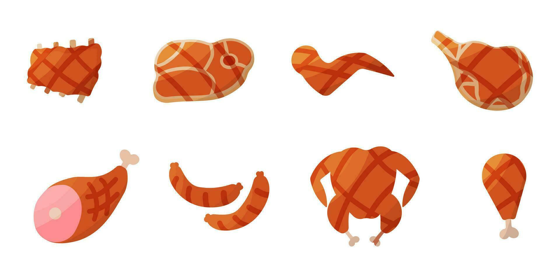 meat bbq grill fry kitchen set collection vector