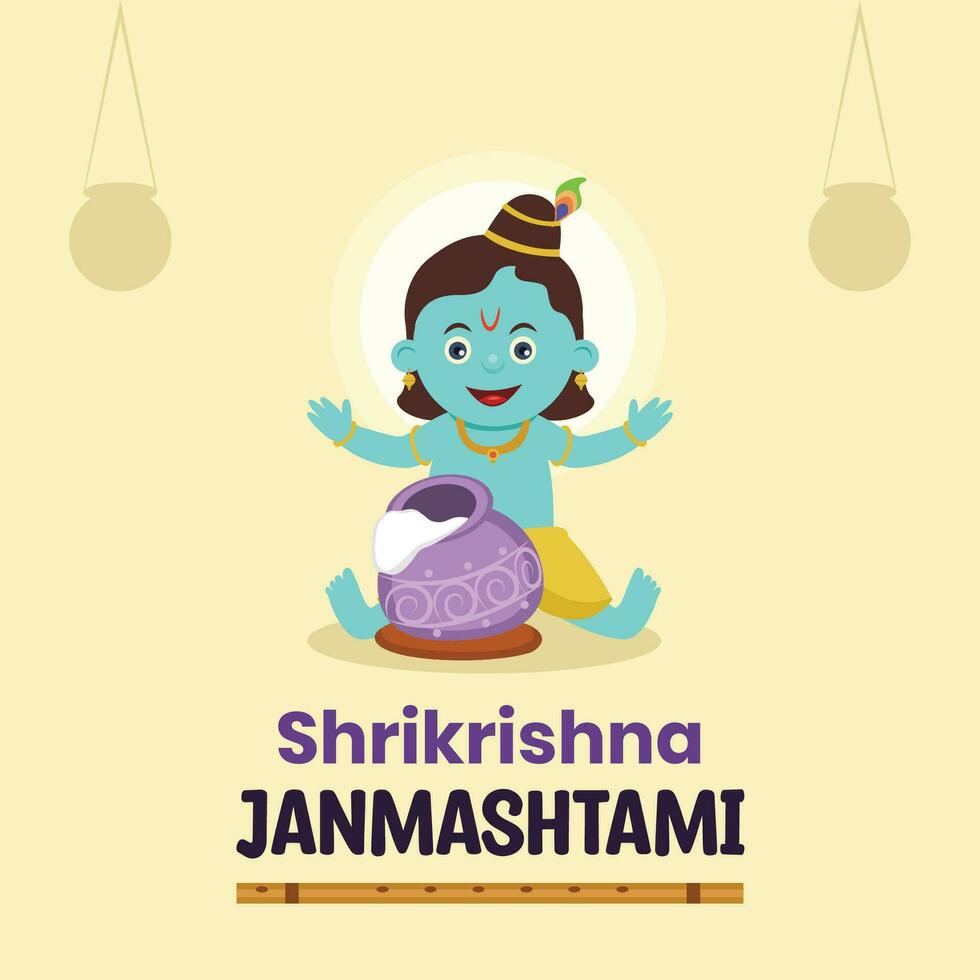 Vector illustration of happy shree krishna janmashtami