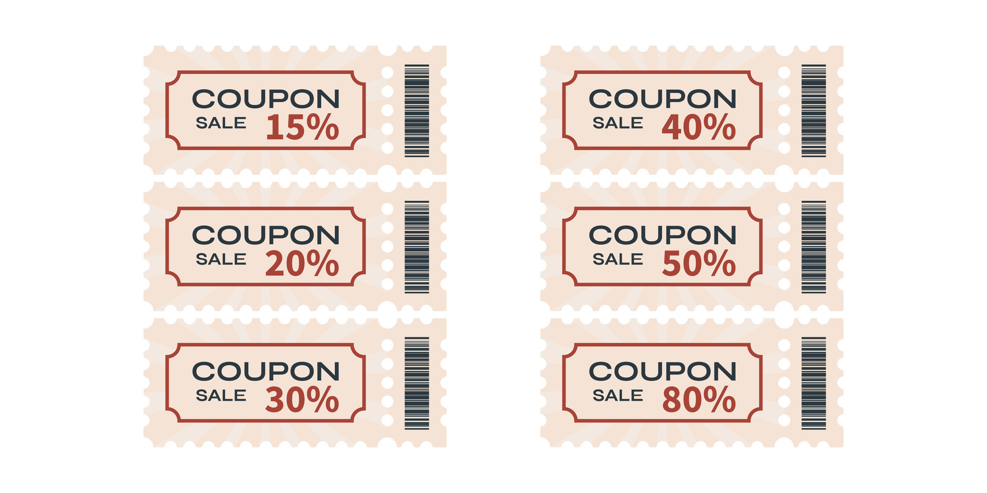 Set of promotional coupons in retro style. Coupon set, discount coupon