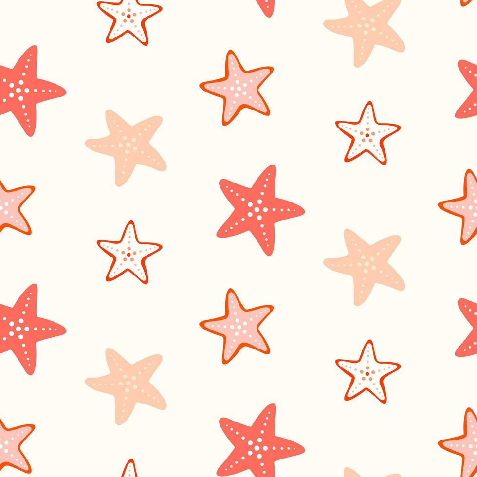 Seamless pattern of hand drawn coral starfish on isolated background. Design for summertime celebration, scrapbooking, wedding invitation, textile, home decor, nursery decoration, paper craft. vector